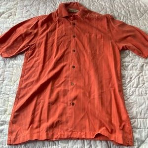 Tommy Bahama 94% Silk Short Sleeve Shirt Orange, Size Medium